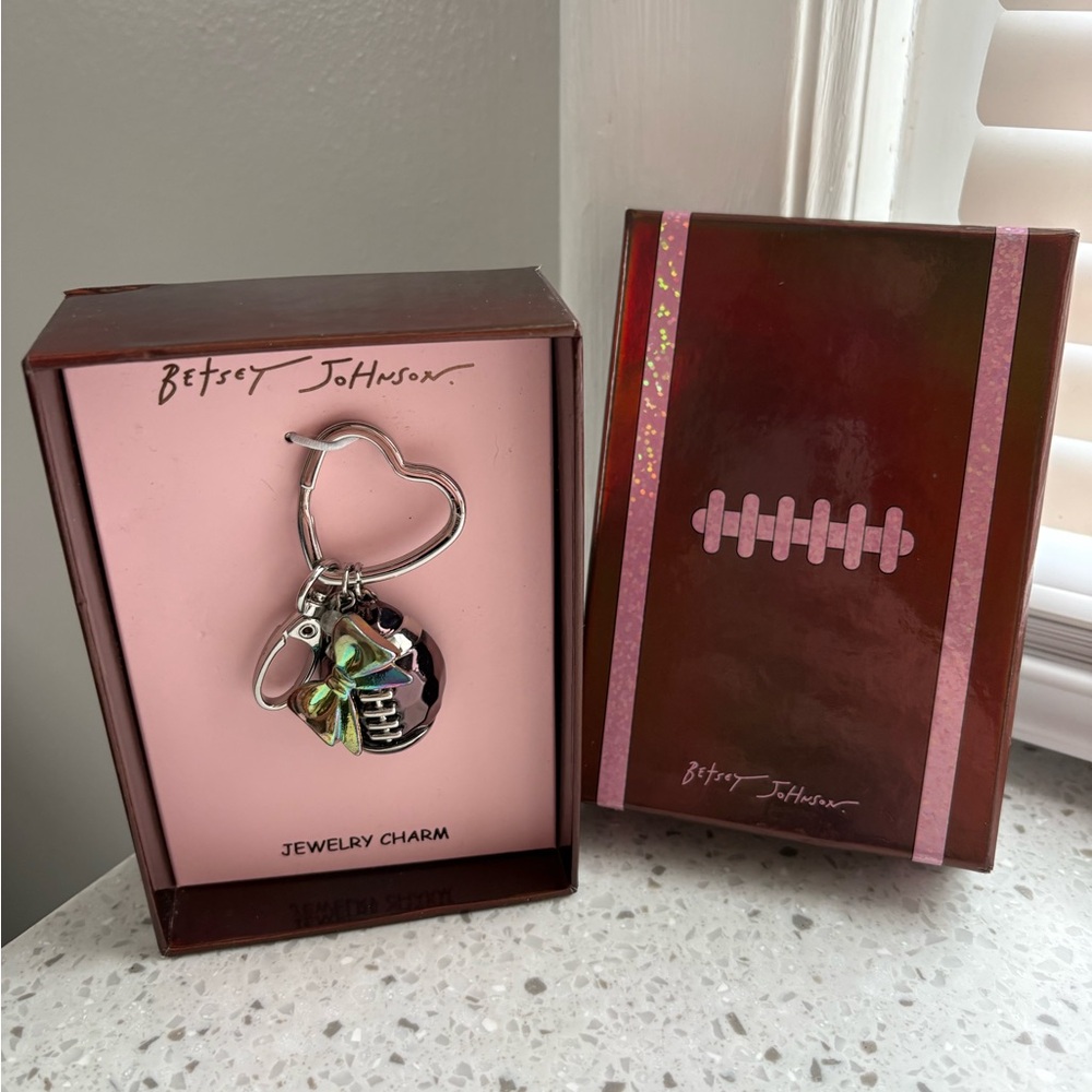 NIB Betsey Johnson Game Day Football Bow Bag Charm Keychain
